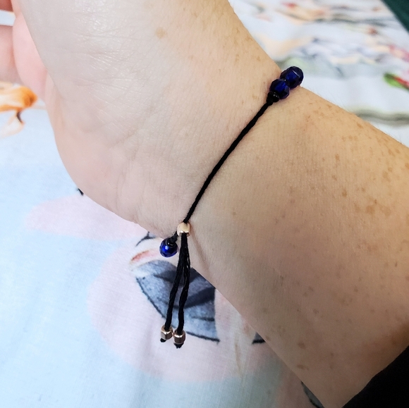 Terra Moda - Pull String Glass Bead Bracelet Blue - Picture 5 of 6